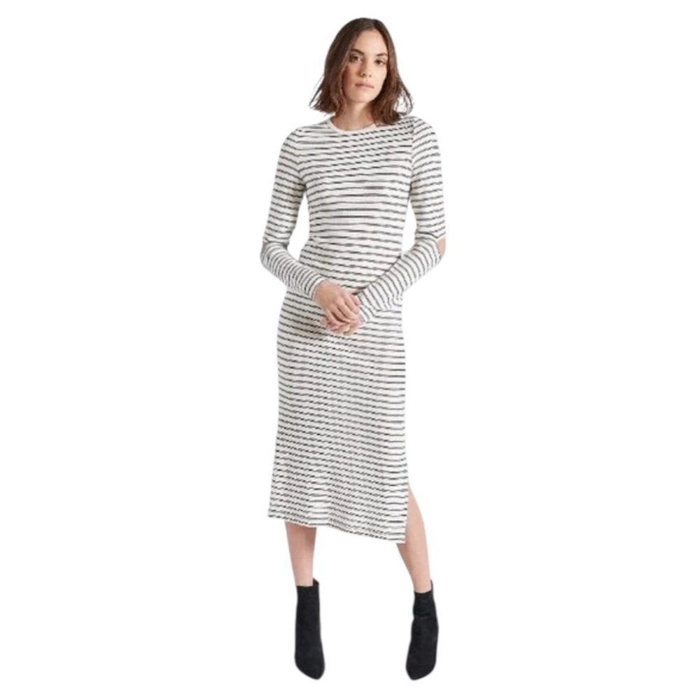 CURRENT/ELLIOTT Metallic Silver Stripe Cutout Midi Dress Sz S